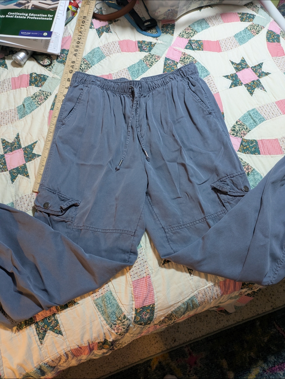 Women's Relaxed Drawstring Cargo Pants - Slate Blue